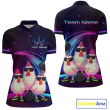 Load image into Gallery viewer, Neon Funny Family of Three Chicken Bowling Team Shirt for Women Bowling League Jersey QZT761