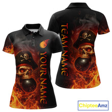 Load image into Gallery viewer, Orange Flame Pirate Skull Bowling Team Shirt for Women Bowling League Jersey Polo Bowling Outfit QZT763