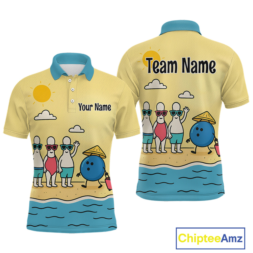 Summer Bowling Shirt Custom Polo Bowling Jersey Funny Bowling Pins and Ball QZT695