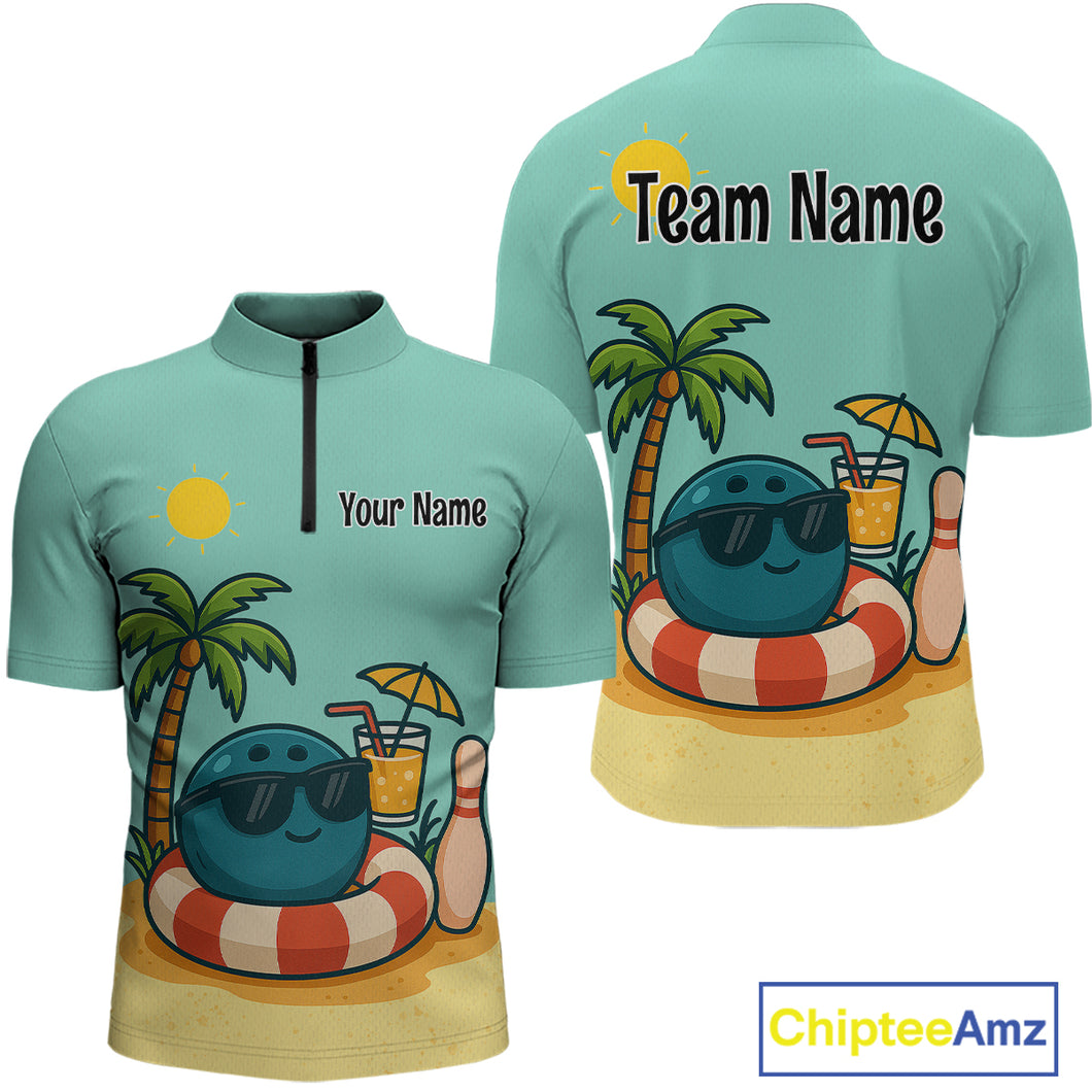 Summer Funny Bowling Jersey for Men Women Custom 1/4-Zip Bowling Shirt Bowling League Outfit QZT696