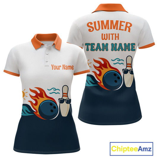 Personalized Flame Bowling Shirt Polo Bowling Summer with Team Name Gift for Bowlers QZT697