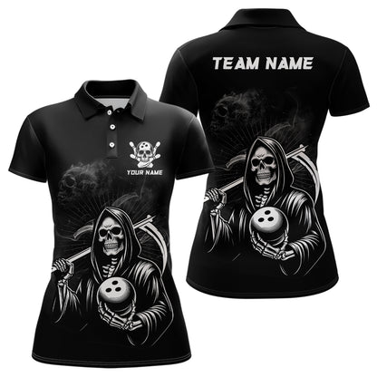 Custom Bowling Shirt Skull Bowling 1/4 Zip Shirt for Women Bowling Team League QZT299