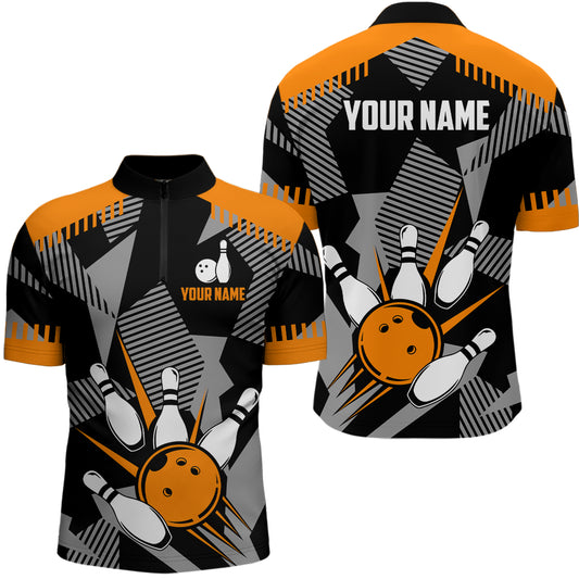 Custom 3D Bowling Team Shirts Camo Bowling Jersey for Men Quarter Zip Bowling Gifts QZT494