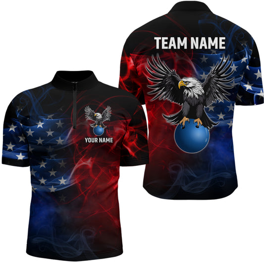 Personalized American Bowling Shirts Men Women Eagle 1/4 Zip Bowling Team Jersey QZT543