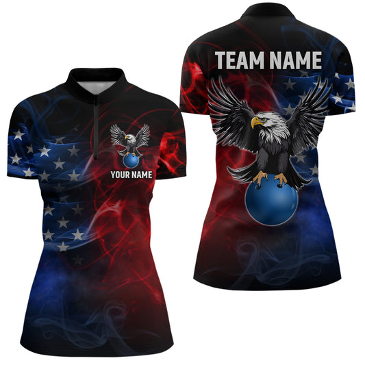 Personalized American Bowling Shirts Men Women Eagle 1/4 Zip Bowling Team Jersey QZT543