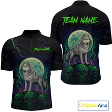 Load image into Gallery viewer, Purple And Green Wolf &amp; Skull Bowling Team Shirt for Men Custom Bowling League Jersey Bowling Unisex QZT732