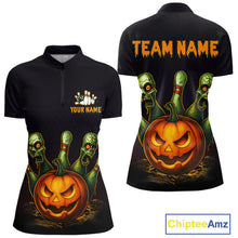 Load image into Gallery viewer, Custom Zombie Pumpkin Bowling Jersey for Women Halloween Bowling Team Shirt Bowling Gifts QZT730