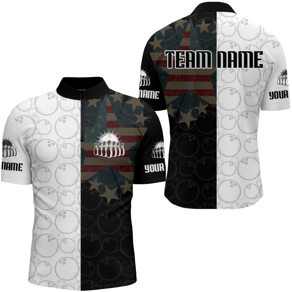 American Bowling Quarter-Zip Shirt for Men Custom Bowling Team Jersey Bowling Shirt QZT32