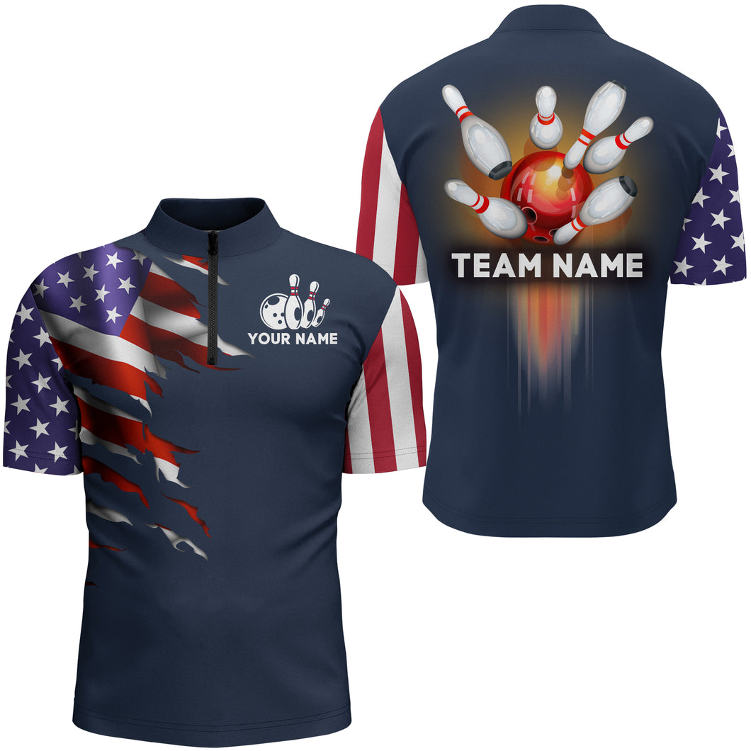 Personalized 3D Bowling Jersey for Men USA Bowling Team Shirt Bowling Quarter-Zip Shirt QZT118