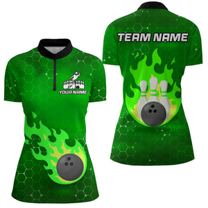 Flame Bowling Shirt for Women Custom Bowling 1/4 Zip Jersey Bowling Team Shirt Bowlers Jersey QZT235