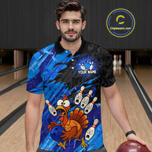 Load image into Gallery viewer, Custom Blue Turkey Bowling Shirt Funny Ball Pin League Jersey for Men Polo Outfit QZT765