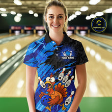 Load image into Gallery viewer, Custom Blue Turkey Bowling Shirt Funny Ball Pin League Jersey for Women Polo Outfit QZT765