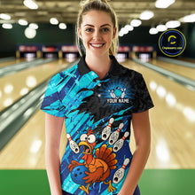 Load image into Gallery viewer, Custom Cyan Turkey Bowling Shirt Funny Ball Pin League Jersey for Women Polo Outfit QZT765