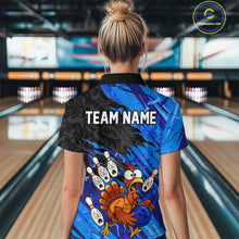 Load image into Gallery viewer, Custom Blue Turkey Bowling Shirt Funny Ball Pin League Jersey for Women Polo Outfit QZT765