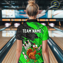 Load image into Gallery viewer, Custom Green Turkey Bowling Shirt Funny Ball Pin League Jersey for Women Polo Outfit QZT765