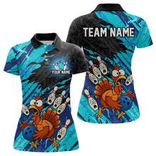 Load image into Gallery viewer, Custom Cyan Turkey Bowling Shirt Funny Ball Pin League Jersey for Women Polo Outfit QZT765