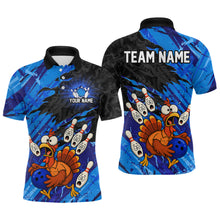 Load image into Gallery viewer, Custom Blue Turkey Bowling Shirt Funny Ball Pin League Jersey for Men Polo Outfit QZT765