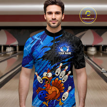 Load image into Gallery viewer, Custom Blue Turkey Bowling Shirt Funny Ball Pin League Jersey for Men Polo Outfit QZT765