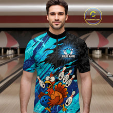 Load image into Gallery viewer, Custom Cyan Turkey Bowling Shirt Funny Ball Pin League Jersey for Men Polo Outfit QZT765