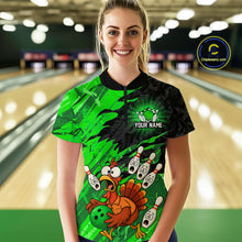 Load image into Gallery viewer, Custom Green Turkey Bowling Shirt Funny Ball Pin League Jersey for Women Polo Outfit QZT765