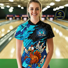 Load image into Gallery viewer, Custom Cyan Turkey Bowling Shirt Funny Ball Pin League Jersey for Women Polo Outfit QZT765