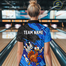 Load image into Gallery viewer, Custom Blue Turkey Bowling Shirt Funny Ball Pin League Jersey for Women Polo Outfit QZT765