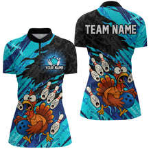 Load image into Gallery viewer, Custom Cyan Turkey Bowling Shirt Funny Ball Pin League Jersey for Women Polo Outfit QZT765