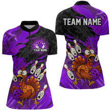 Load image into Gallery viewer, Custom Purple Turkey Bowling Shirt Funny Ball Pin League Jersey for Women Polo Outfit QZT765