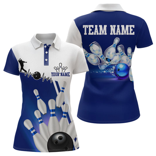 Personalized Bowling Shirts for Men and Women Polo Bowling Team Jersey Blue & White QZT599