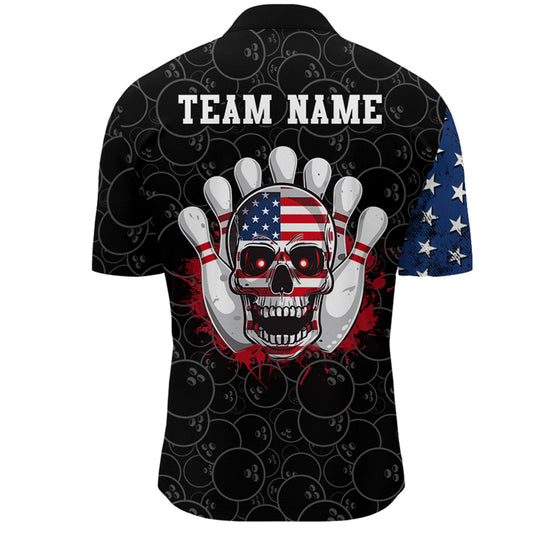 Skull Bowling Polo Shirt US Flag Bowling Jersey Men Bowling Camo Bowling Customized QZT261