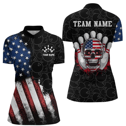 Skull Bowling Shirt for Women Custom Bowling Jersey Bowling 1/4 Zip Shirt Bowling Team League QZT293