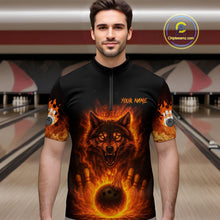 Load image into Gallery viewer, Orange Flame Wolf Bowling Shirt for Men Custom Bowling Jersey League Polo &amp; Quarter-Zip QZT741