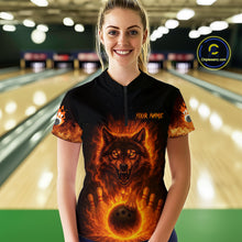 Load image into Gallery viewer, Orange Flame Wolf Bowling Shirt for Women Custom Bowling Jersey League Polo &amp; Quarter-Zip QZT741