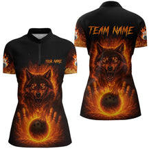 Load image into Gallery viewer, Orange Flame Wolf Bowling Shirt for Women Custom Bowling Jersey League Polo &amp; Quarter-Zip QZT741