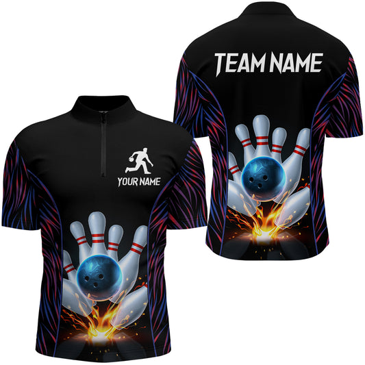 Personalized Men's Bowling Jersey Quarter Zip Bowling Team Shirts Bowling Gifts QZT500