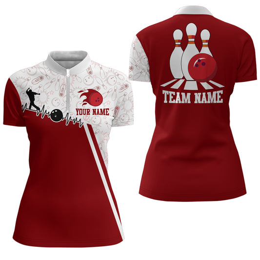 Women's Bowling Shirt Personalized Camo Bowling Jersey 1/4 Zip Bowling Shirt QZT419