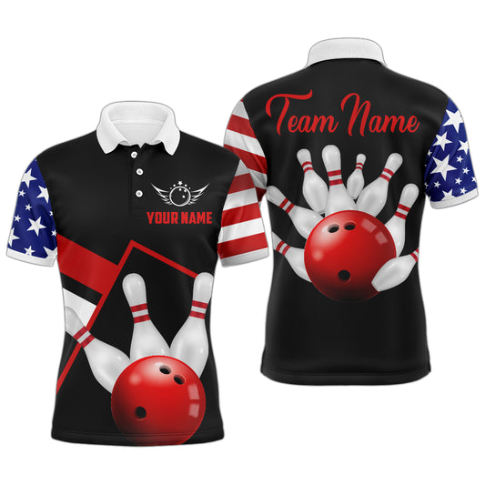 Personalized Patriotic Bowling Shirt Men Bowling Team League Polo Shirts QZT420