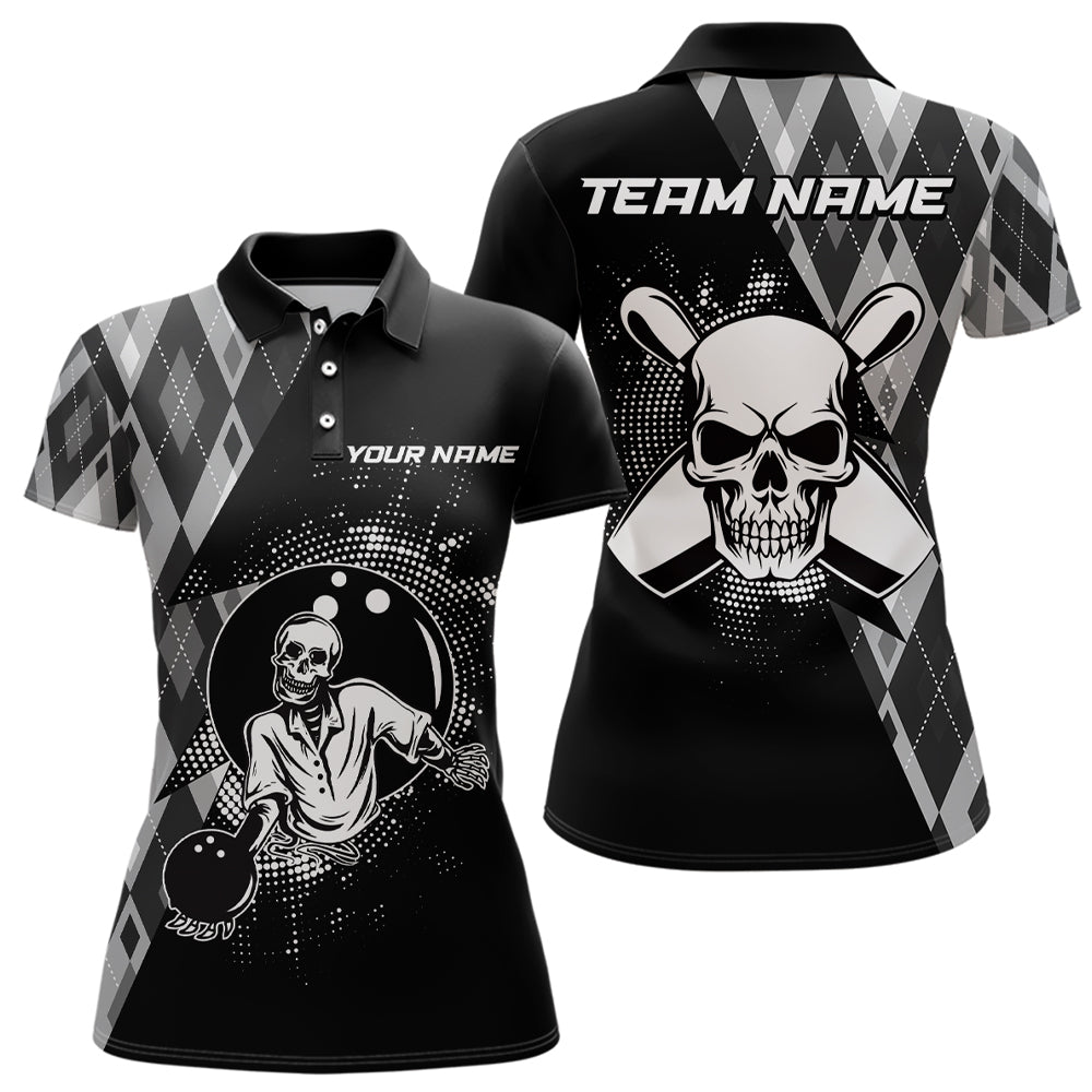 Personalized Bowling Shirts Black Women Skull Bowling Team League Polo Shirt Uniform QZT422