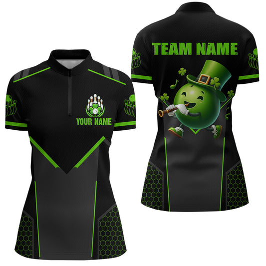 Personalized St Patrick Day Bowling Shirt Quarter-Zip Green Bowling Jersey Team League QZT621