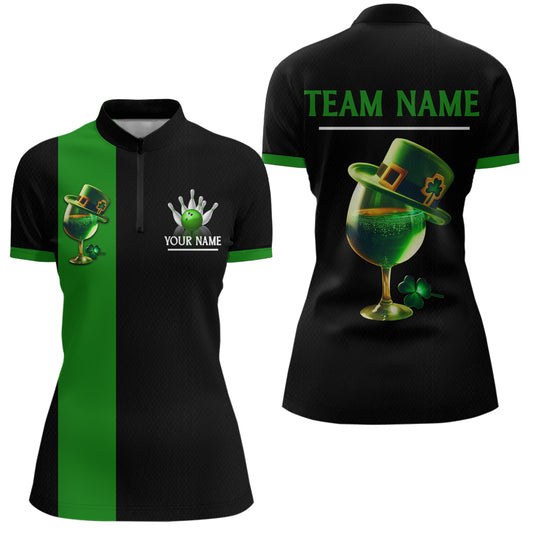 Green Bowling Shirt Custom St Patrick Day for Men Women Quarter-Zip Bowling Jersey QZT622