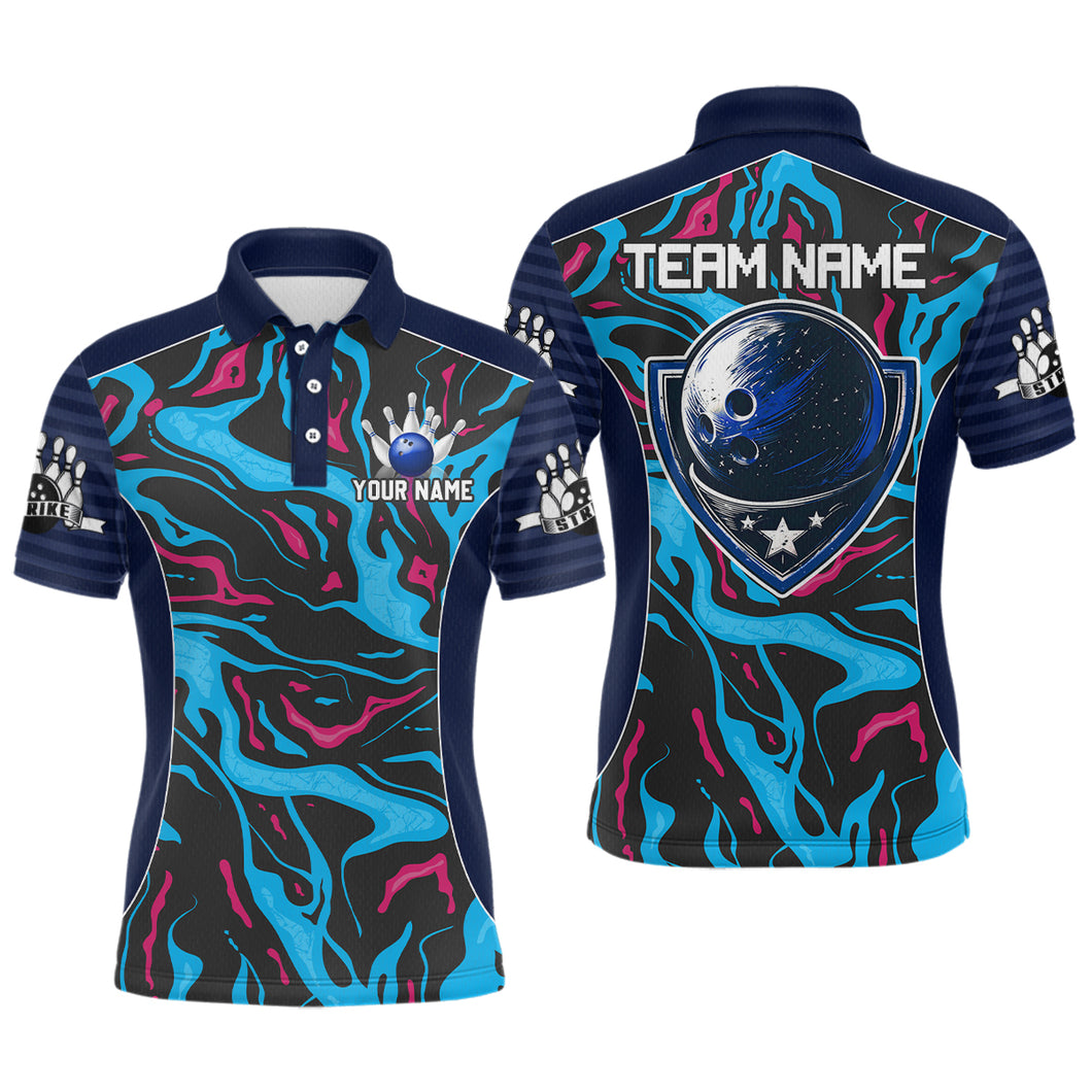 Custom Camo Pink & Teal Bowling Jersey Bowling Team League Polo Shirt for Men Women QZT665