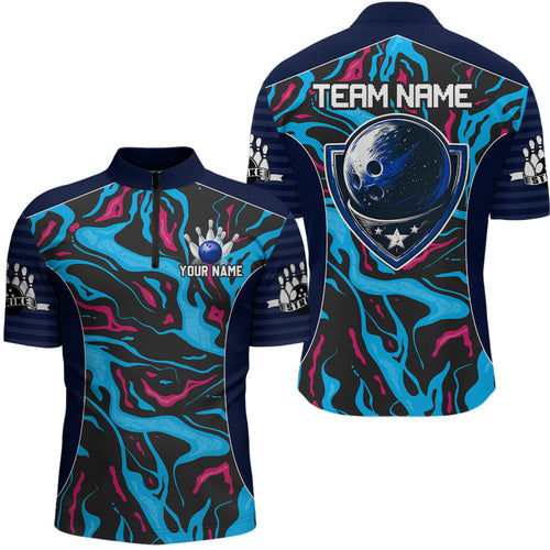 Custom Camo Pink & Teal Bowling Jersey Bowling Team League Shirt Quarter-Zip for Men Women QZT665