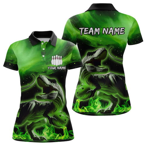 Personalized Green Dinosaur Bowling Shirt Bowling Polo Team League for Men Women QZT666