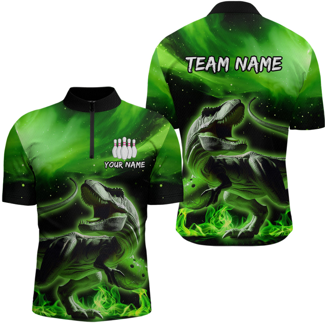 Personalized Green Dinosaur Bowling Shirt Bowling Quarter-Zip Team League for Men Women QZT666
