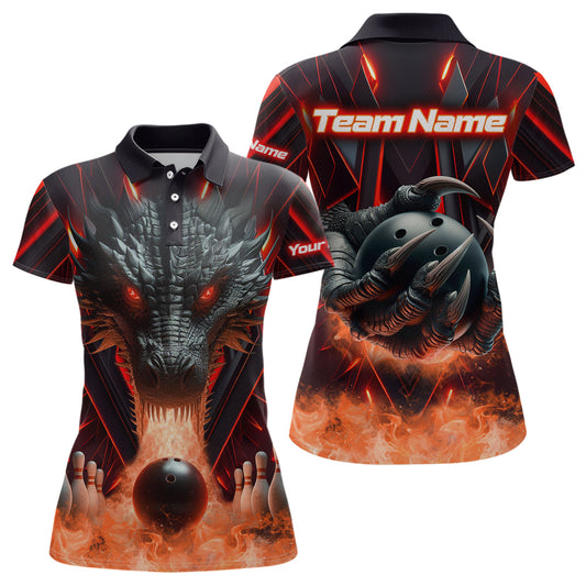 Red & Black Flame Dragon Bowling Shirt Polo Bowling Team League for Men Women Bowling Gifts QZT668