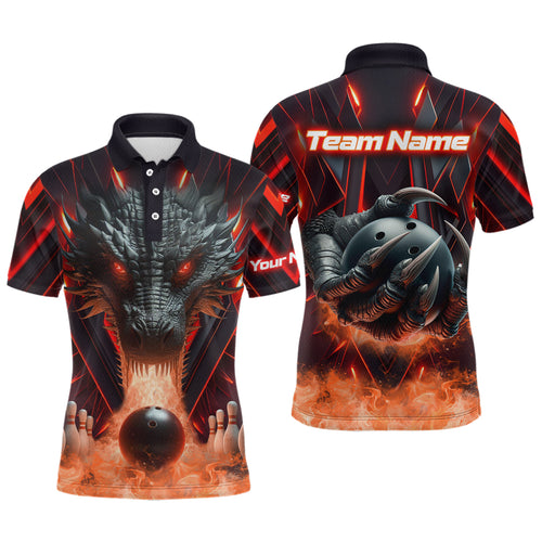 Red & Black Flame Dragon Bowling Shirt Polo Bowling Team League for Men Women Bowling Gifts QZT668