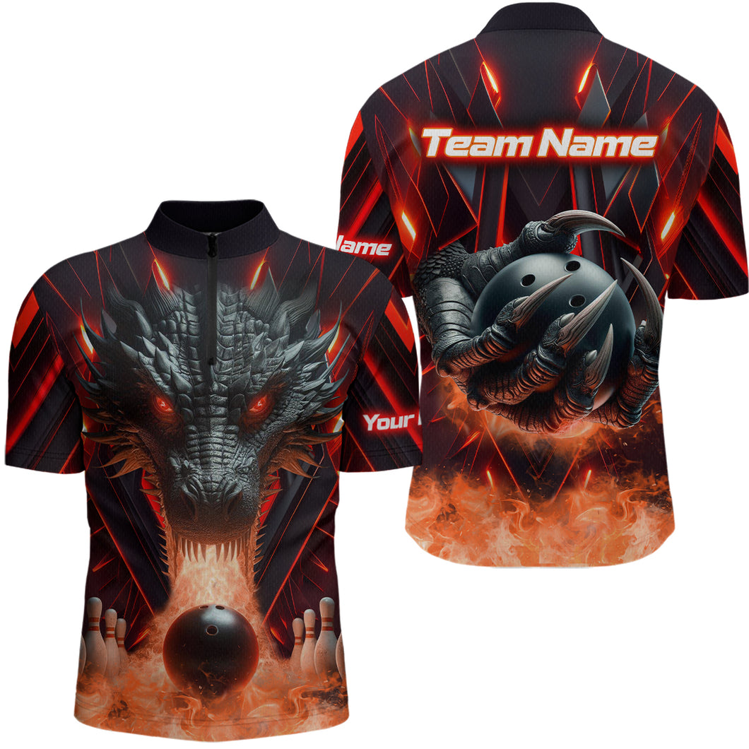 Red & Black Flame Dragon Bowling Shirt 1/4-Zip Bowling Team League for Men Women Bowling Gifts QZT668