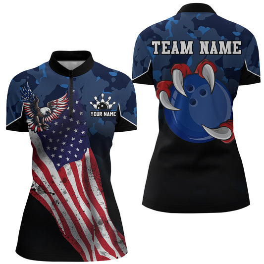 Personalized Eagle Bowling Shirt American Bowling Jersey for Women 1/4 Zip Shirt Team League QZT309