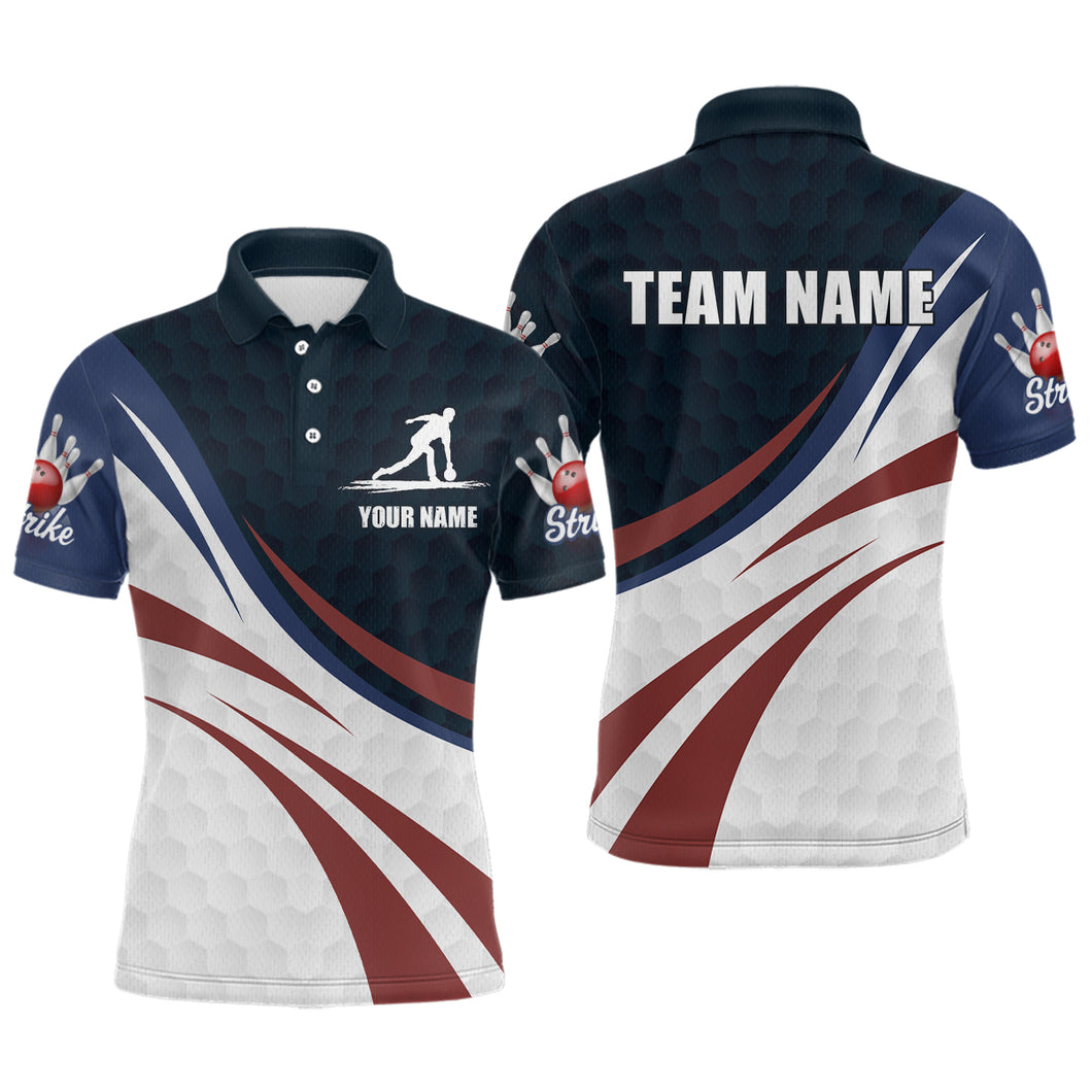 Personalized Red Blue & White Bowling Shirt Patriotic Polo Bowling Jersey for Men & Women QZT677