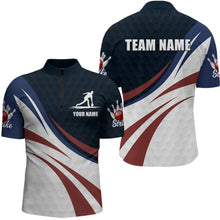 Load image into Gallery viewer, Personalized Red Blue &amp; White Bowling Shirt Patriotic 1/4-Zip Bowling Jersey for Men &amp; Women QZT677